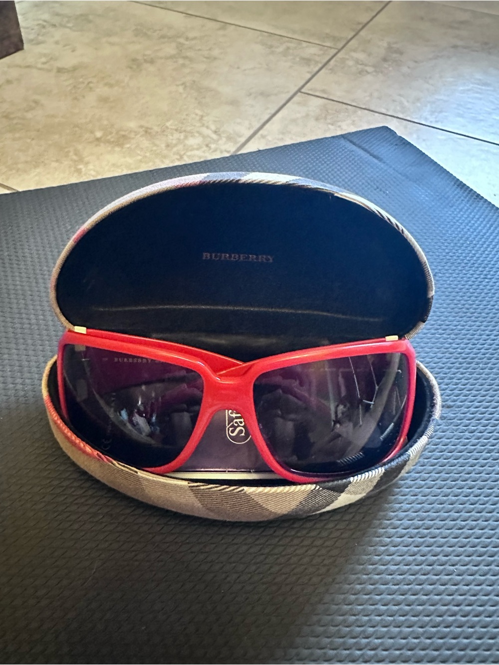 Burberry Red Sunglasses with Check Pattern Case